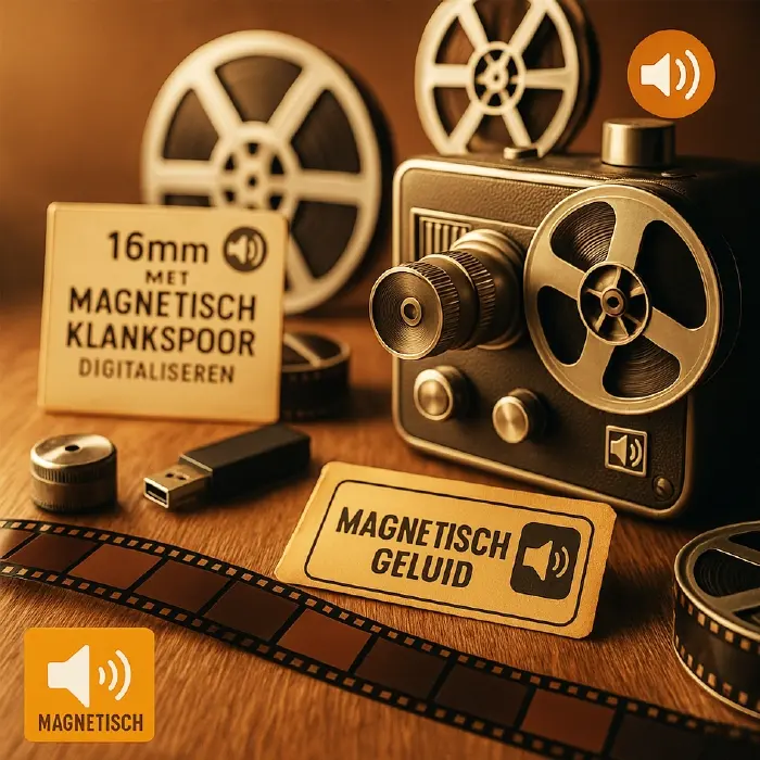 16mm met magnetisch klankspoor digitaliseren  (Diameter 7cm - 15 meter - 4 minuten)